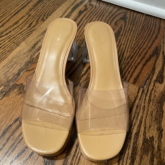 LARROUDE 
Jenn Lucite Vinyl Mules - Clear Tan - Picture 12 of 12